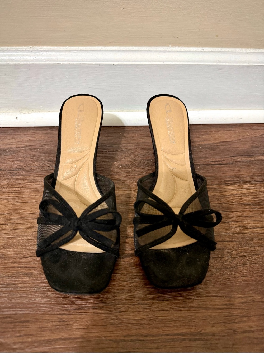 CL by Laundry Black Mesh Bow Slide Mules